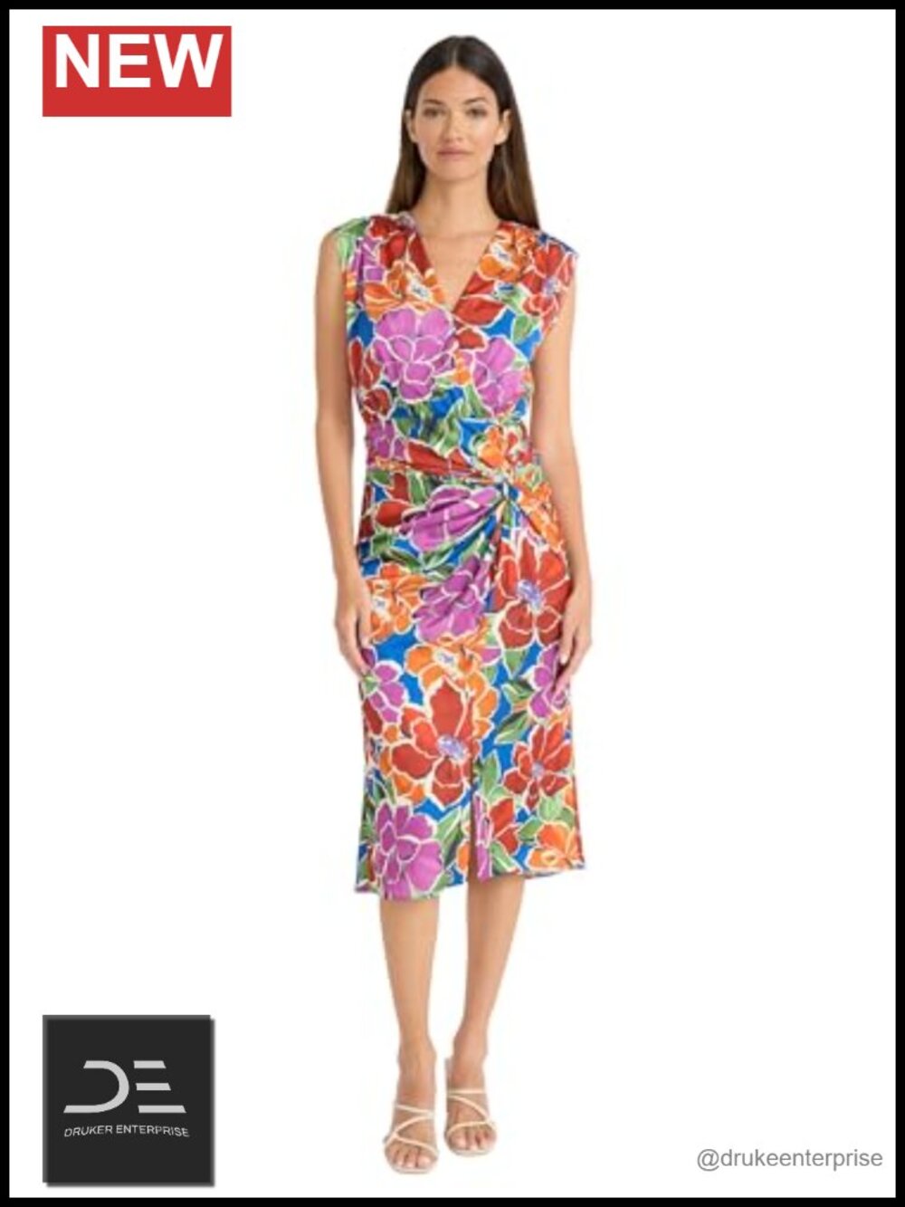 Sleeveless Midi Floral Dress V-Neck Wedding Guest Bridal Shower